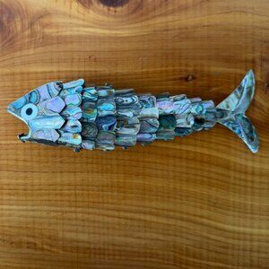 Vintage Articulated Fish Silver Tone Metal/Abalone Shell Bottle Opener